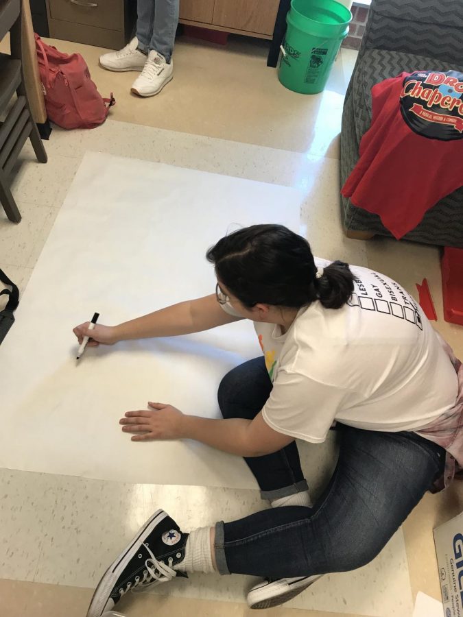 Senior Emma Bertrand decorates a sign for National No Name-Calling Week.