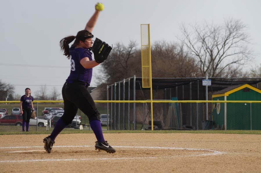Freshman Gabrielle Fisette pitches the second game against Basehor taking the W. 
