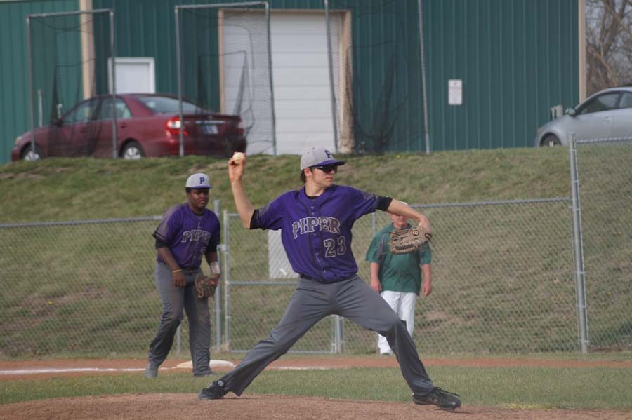 Sophomore Scott Lindblad pitches the second inning of the second game against Basehor.