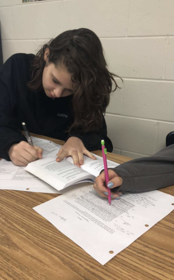 Junior Aylea Cole works on her english homework during seminar. 