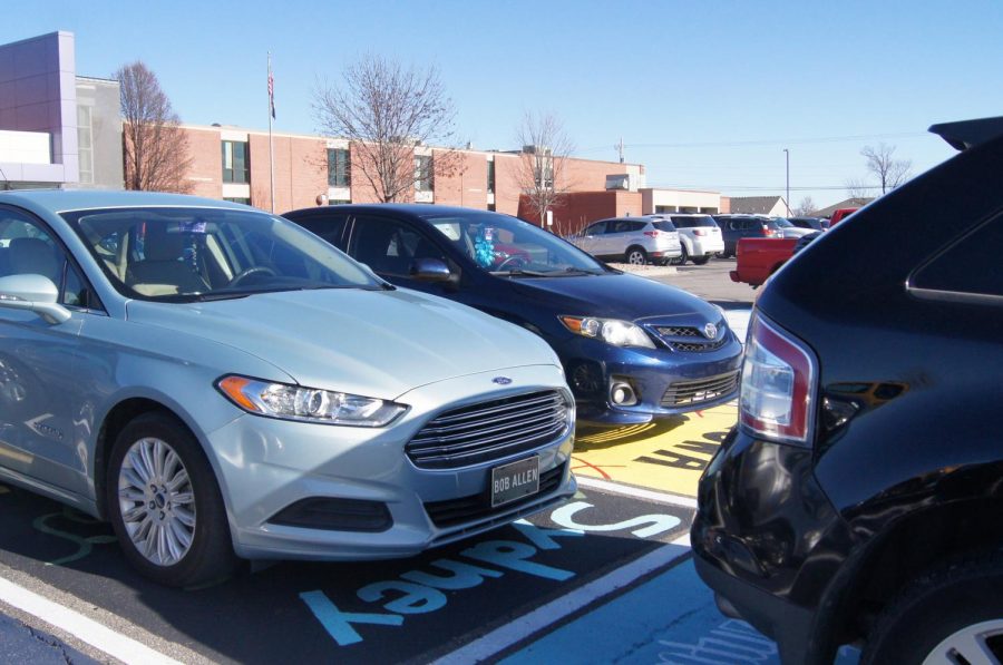 The Piper High School south parking lot during the school day.