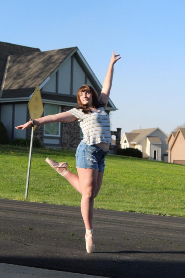 Finding a bright side to it all, incoming freshman Layla Blankenship practices for her pointe class at home on April 9th. Layla has continued her pointe classes via zoom with her dance teachers and fellow classmates.